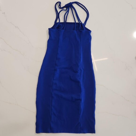 Divided H&M Sz 2 XS Fitted Bodycon Mini Dress Unique Straps Club Electric Blue - Picture 7 of 10